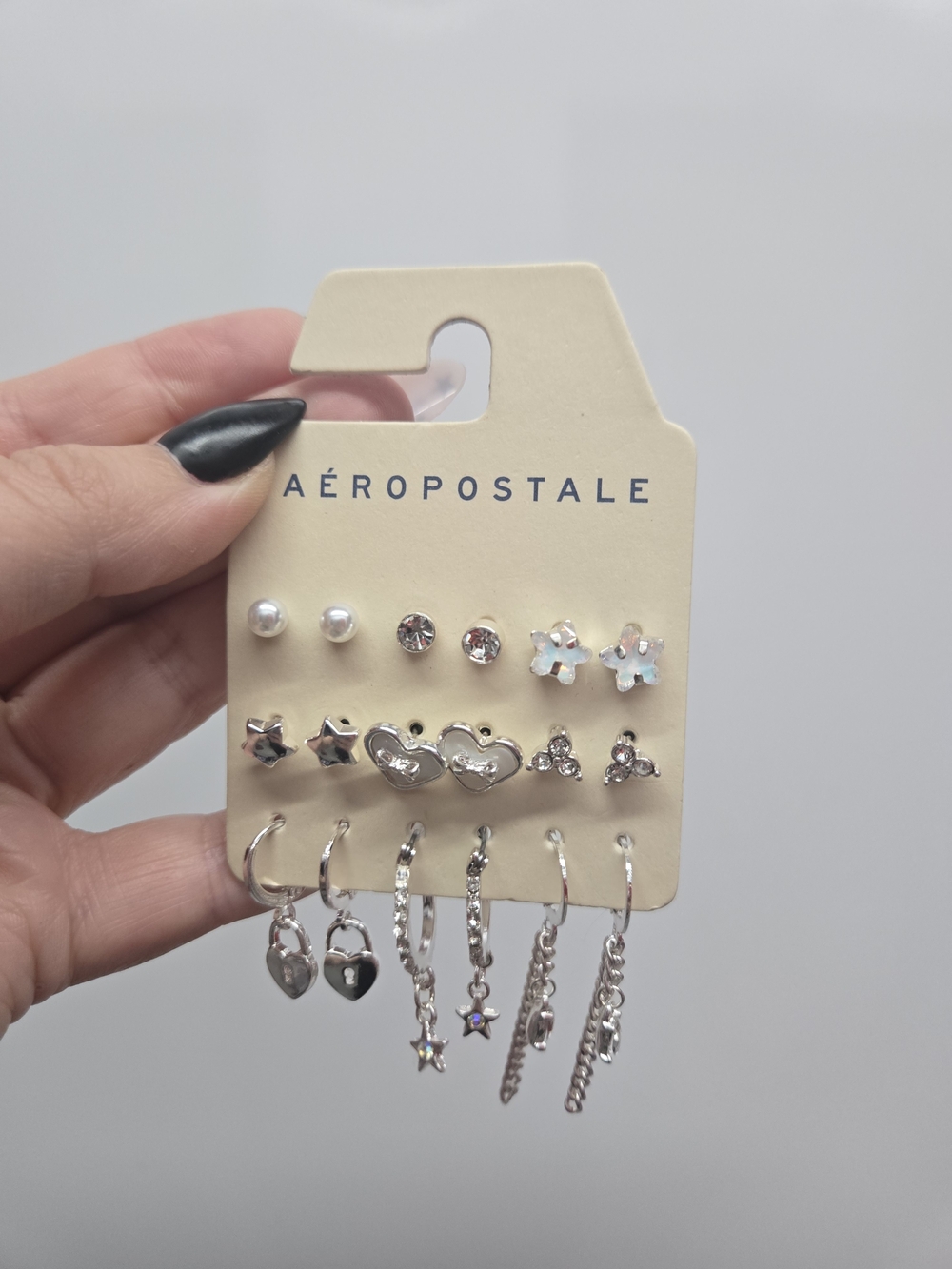 Aéropostale Silver Tone Mixed Stud and Hoop Earring Set